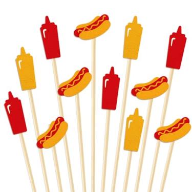 Imagem de FYSUIMU Palitos de madeira para coquetéis de cachorro-quente, 150 peças, espetos longos de aperitivos para churrasco, frutas, bebidas, sobremesas, artigos de festa de aniversário