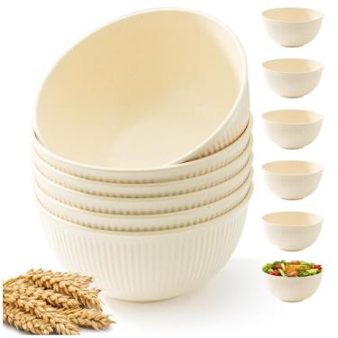 Imagem de 6 tigelas de cereais inquebráveis de 680 g, tigelas leves de plástico reutilizáveis, feitas de fibra de palha de trigo, ideal para saladas, sopas, ramen, macarrão (a cor do arroz, 680 g)