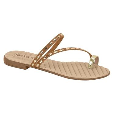 Imagem de Sandália Rasteira Feminina Beira Rio – Dedo com Detalhe Anel Dourado, Confortável, Leve e Moderna (Camel, BR, Adulto, Numérico, 37)