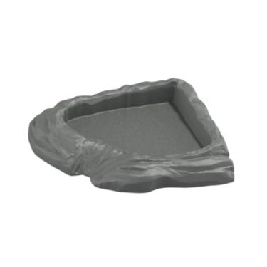 Imagem de Fenteer Prato de água para tartaruga, enfeite de aquário para alimentação de répteis, decoração de habitat, prato de água para tartaruga, canto para camaleão, Cinza