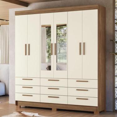 Imagem de Guarda-Roupa Casal Marilena 6 Portas 9 Gavetas Jatoba/Areia com Espelh
