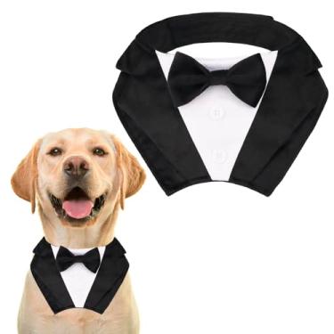 Imagem de PTDECOR Coleira de smoking formal para cães com laço, bandana preta para casamento, fantasia de aniversário ajustável para animais de estimação GG (GG)
