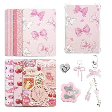 Imagem de JINGSEN Lindo conjunto de cartões de inserção para Kindle, 6 designs temáticos de livros com berloques para Kindle e plugues de poeira USB-C, para 11ª/12ª geração, 17,3 x 12,2 cm (rosa)