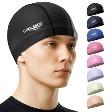Imagem de COOLMATE Touca de natação de tecido para mulheres adultas e homens, camada impermeável de silicone, touca de natação de pano para o pai manter o cabelo seco, leve e confortável, perfeita para piscina