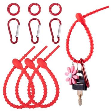 Imagem de 6 tiras de silicone com clipe de bolsa de silicone com anéis de portão de mola de liga e fecho de mosquetão de escalada de alumínio para chaveiro faça você mesmo para fazer joias, mochila, bolsa