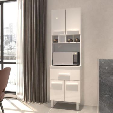 Imagem de Armário Paneleiro Vivian Com Adega 4 Portas 1 Gaveta Cozinha Compacta Branco