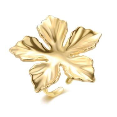 Imagem de OIDIMS Anel de flores delicadas para mulheres, anéis abertos na moda, delicados, anéis de compromisso de noivado, aliança de casamento de aço inoxidável, minimalista, joias modernas, aniversário, dia