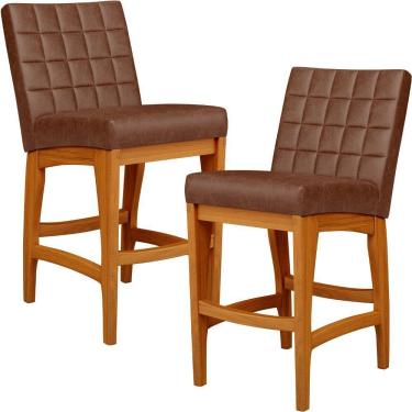 Imagem de Kit 02 Banquetas Baixa Cozinha Bancada L02 Marrom