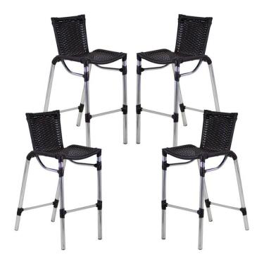 Imagem de Kit 4 Banquetas Fortaleza Em Alumínio Alta Edícula Cozinha E Balcao Preto