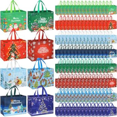 Imagem de Sanwuta 120 peças de sacos de Natal para presentes, sacolas grandes de Natal, reutilizáveis, não tecidos, bolsos de presente com alças para festa de compras de embrulho de Natal