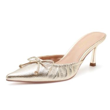 Imagem de HAOZHAOTOU Sapato feminino sem cadarço salto mule bico fino frente única sem cadarço, Dourado, 38