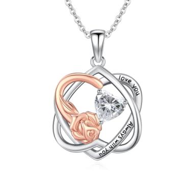 Imagem de WYDDO Colar de pedra de nascimento para mulheres, colar de coração infinito, pingente de flor rosa para mãe, joia de pedra de nascimento para a família, presente de aniversário de aniversário para