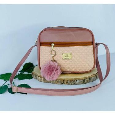Imagem de Bolsa Feminina Alça Transversal Tira Colo Estampa Moderna Com Pompom -