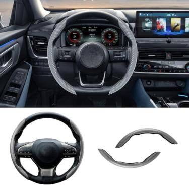 Imagem de 2 peças de capa de volante segmentada de fibra de carbono para carro - protetor de volante de borboleta antiderrapante para homens e mulheres - protetor de roda de carro confortável antiderrapante