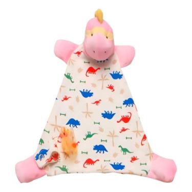 Imagem de Naninha para Bebê com Prendedor de Chupeta Bichinhos Estampada Algodão (60% Algodão, Dino rosa)