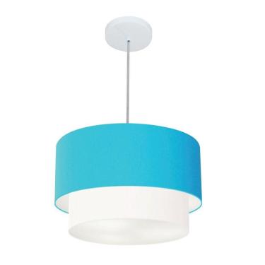 Imagem de Lustres Pendentes Duplo Cilíndrico Vivare Md-4350 Cúpula Em Tecido 45x40cm - Bivolt Azul-turquesa-branco 127/220v