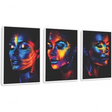 Imagem de Quadro Decorativo Mulher Maquiagem Neon Com Moldura Branco