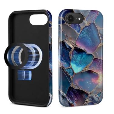 Imagem de MQJCYB Capa magnética para iPhone 16e Design, compatível com MagSafe, capa protetora fina de TPU macio para telefone feminino e meninas para iPhone 16e-Blue Moonstone Opal Gold Swirl