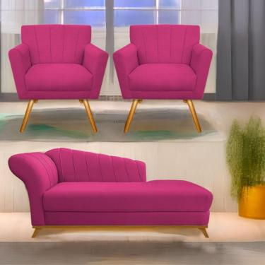 Imagem de Kit Diva Recamier Vanessa 140Cm Lado Direito E 02 Poltronas Laura Suede Cor Pink