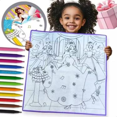 Imagem de Tapete infantil de pintura lavável 50cm com 12 canetinhas coloridas