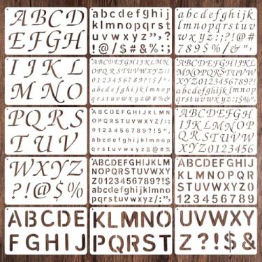 Imagem de Ouligay 15 estênceis de letras pequenas de 1/2, 3/4, 1, 5 cm para pintura, estênceis de plástico reutilizáveis com número do alfabeto para projetos artísticos de artesanato, pintura em madeira, metal