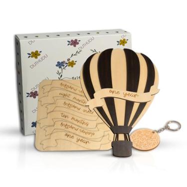 Imagem de Círculo de madeira mensal do marco do bebê - Sinal de marco mensal do bebê - Cartões de sinais de marco do bebê de meses - Presente recém-nascido para menina e menino - 1-12 meses (balão de ar)