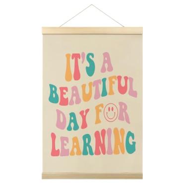 Imagem de Boho It's a Beautiful Day To Learning Poster Hanger Frame, placa de sala de leitura, tela pendurada, sinalização de parede, presente para sala de aula, escola, escritório