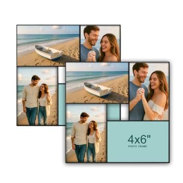 Imagem de Srtvietae Molduras de colagem de 10 x 15 cm, porta-retratos com várias aberturas para 4 peças, fotos de 10 x 15 cm com vidro verdadeiro, tela para pendurar, moldura leve para decoração de parede