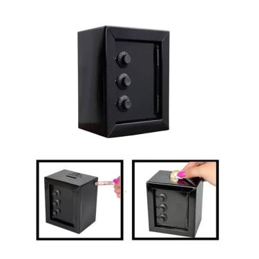 Imagem de Mini Cofre Cofrinho Reforçado Aço Segredo Notas Moedas Preto