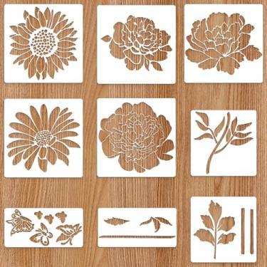 Imagem de LUMINFLY 10 estênceis florais para projetos de pintura DIY, girassol grande, rosa, modelos de margaridas – estênceis reutilizáveis para madeira, parede, cerca e móveis