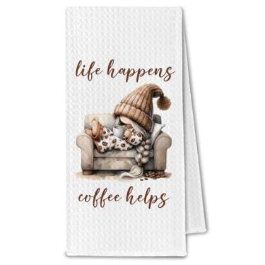 Imagem de ChissNook Toalhas de cozinha Coffee Gnomo, Life Happens Coffees Helps, presentes para amantes de café para mulheres, toalhas de prato para cozinha, café, presentes de barista, toalha de mão decorativa