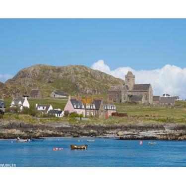 Imagem de WUIVCTR DIY Paint by Numbers Iona Abbey in Scotland by The Ocean Conjunto de pintura em tela com pincel de pigmento acrílico para adultos iniciantes arte presente 40,6 cm x 50,8 cm