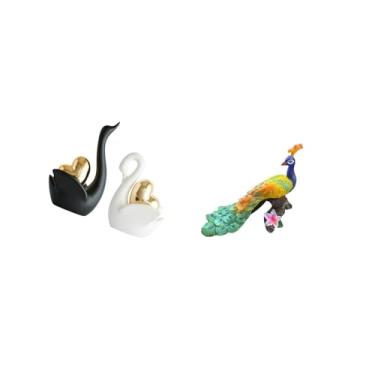 Imagem de Fenteer Elegantes Estatuetas de Cisne E Pavão, Enfeites de Mesa, Artesanato, Decoração de Casal, Estátua de Jardim Decorativa para Estante, Entrada, Quintal D