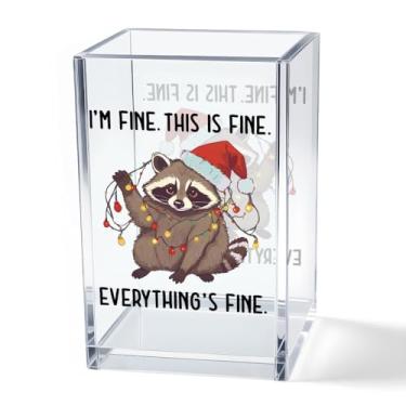 Imagem de Vgrti I'm Fine This Is Fine Porta-canetas de acrílico cosmético, copo engraçado de guaxinim, presentes para amantes de guaxinins para mulheres e homens, presentes sarcásticos de escritório para
