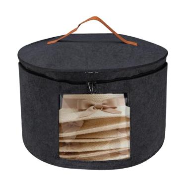 Imagem de Pomodee Caixa de armazenamento de chapéus para mulheres e homens, organizador de chapéus extragrandes redondos para viagens, estojo dobrável de chapéu de cowboy para bonés de beisebol, preto