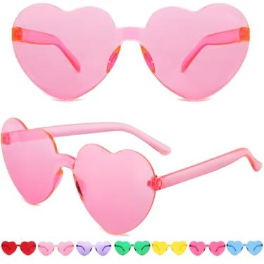 Imagem de ayigu Óculos de sol em forma de coração para mulheres, óculos de sol modernos de coração, sem aro, transparentes, lembrancinhas coloridas de festa rave, (1 pacote) rosa, P