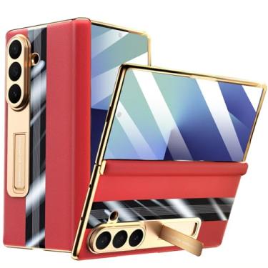 Imagem de YQODSZ Capa para Samsung Galaxy Z Fold 7 com suporte, capa de telefone de couro legítimo, proteção de dobradiça magnética, protetor de tela frontal para negócios slim fit, cobertura total, capa