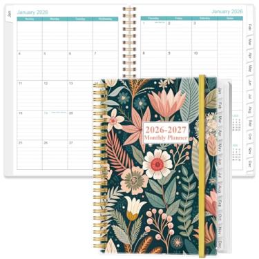 Imagem de Agenda mensal 2026-2027 - janeiro de 2026 a junho de 2027, duas páginas por mês, calendário mensal 18 com abas, bolso interno, 16,3 cm x 21,6 cm, flor-C