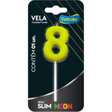 Imagem de Vela para Aniversário, Festcolor, Nº 08, Amarela Neon