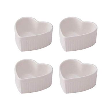 Imagem de Dessert Bowl 4 oz Ramekins Set of 4 Ceramic Heart Shaped Molds for Baking Cakes Jams Souffle Creme Brulee-Blue(White)
