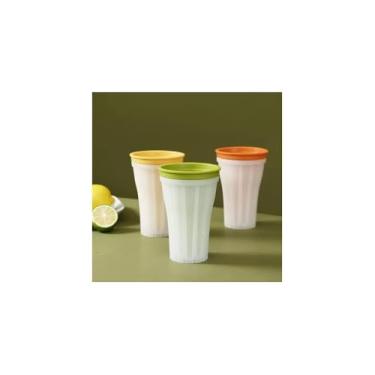 Imagem de Forma de Gelo Smoothie Formato Copo, Plástico e Silicone, Branco e Verde, 150ml, Com Tampa Hermética, 14,5 x 9,5cm