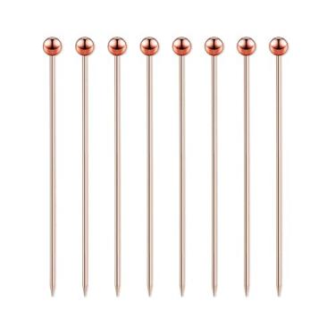 Imagem de 8 peças palhetas de aço inoxidável, espetos de coquetel de metal reutilizáveis, para bebidas, martinis, coquetéis, aperitivos de azeitonas e frutas (ouro rosa)