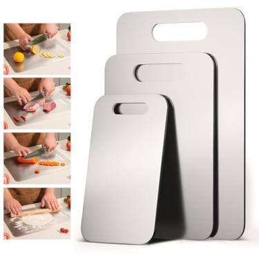 Imagem de Tábuas de corte de titânio para Ktichen, tábuas de cortar puras antiaderentes para carne, frutas, vegetais, leves, higiênicas e ecológicas, pacote com 3 (15,3 x 11, 13,4 x 9, 30 x 20 cm)