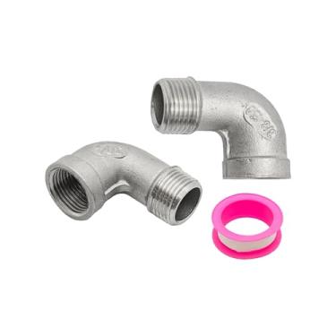 Imagem de AUXBC 2 peças de cotovelo de rua de 90 graus, macho NPT de 3/20.3 cm x fêmea NPT de 3/20.3 cm, acessórios para tubos de aço inoxidável 304 para tubo de água, tubo de ar, tubo de PVC com 1 fita
