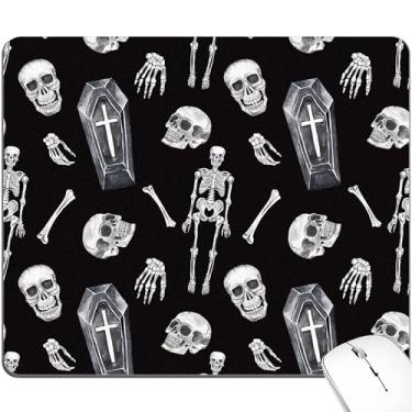 Imagem de BOONEST Caveira preta esqueleto gótico gótico terror Halloween assustador legal divertido mouse pad fofo tapete de mesa pequeno tapete de mesa escritório acessório portátil computador laptop sem fio