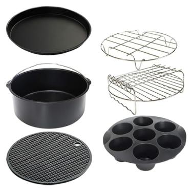 Imagem de Acessórios para fritadeiras a ar, molde de bolo, bandeja de pizza, ovos, multifunções, suporte de metal, tapete de silicone