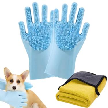 Imagem de Luvas de lavagem para cães – Escova de silicone para banho – Ferramentas de limpeza de cerdas macias para massagear diariamente, filhotes, gatinhos, chuveiro, pratos, treinamento, carro, cozinha