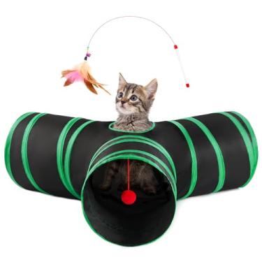 Imagem de Love's cabin Túneis para gatos em ambientes internos, brinquedos dobráveis de 3 vias, túnel de brincar para animais de estimação com orifício de espiada, bola de brinquedo para gatinhos, coelhos