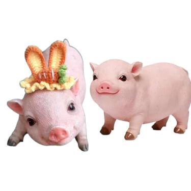 Imagem de Jero.Ted Estatuetas de animais de fazenda ao ar livre bebê porco estátua jardim presente mãe - 1 par de 26,6 cm grande estátua de animal de resina, bonito realista jardim ao ar livre decoração de