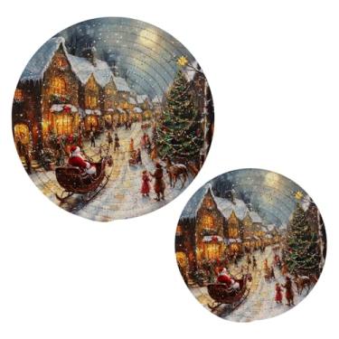 Imagem de Blueangle 2 peças de suporte de panela de tripé Snowy Streets - conjunto de pegadores de panela de tecido redondo - almofadas quentes trançadas de algodão - porta-copos - tapetes de mesa para cozinhar